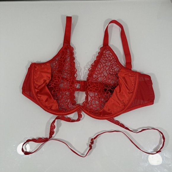 NEW Ann Summers [ Large 12-14 ]‎ Nya Sheer Embroidered Sequin Underwire Bra Red - Picture 4 of 11
